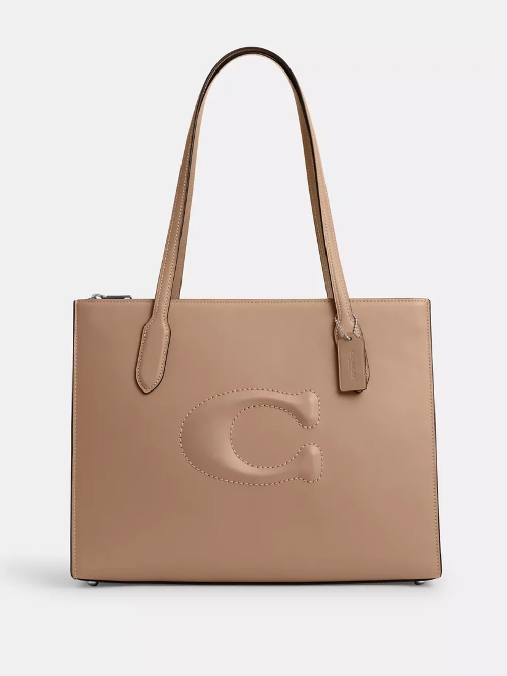 Coach Nina Tote Bag Beige Taupe Leather Stitched C Laptop Shoulder Bag